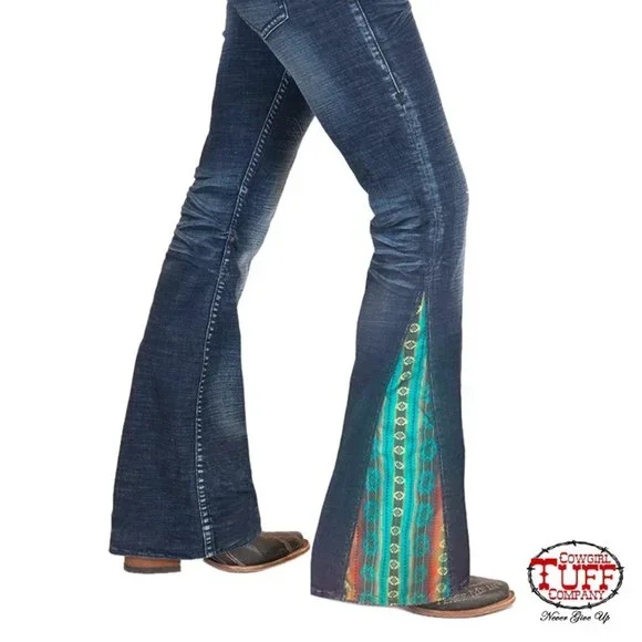 Cowgirl Tuff 'Aztec Flare' Mid Rise Flare Jean - 28x32 - Picture 1 of 13